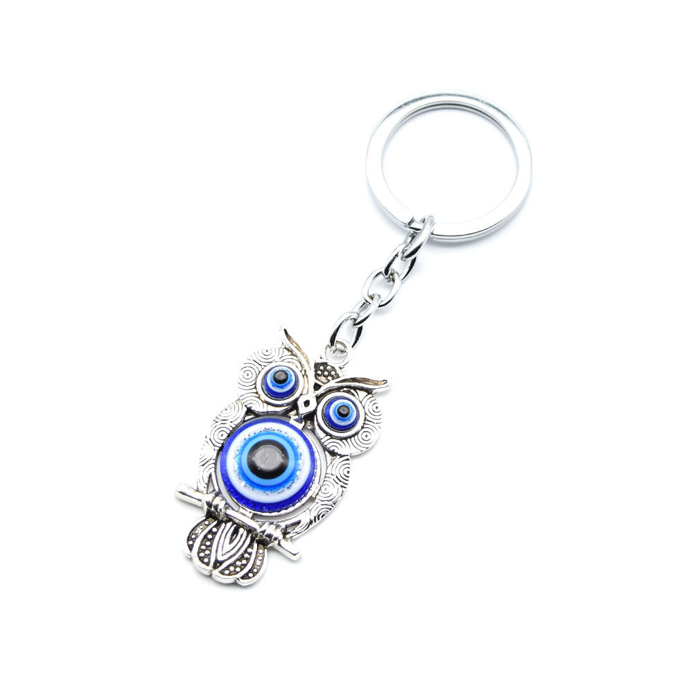 Blue Glaze Owl Keychain | Alloy Geometric Pendant | JP Collections