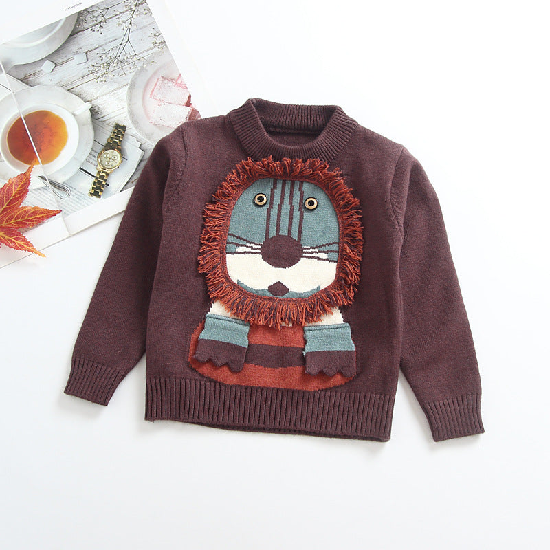 Children's Lion Print Knit Sweater | Soft Kids Pullover