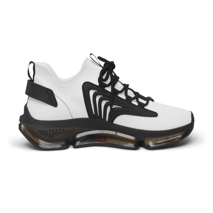 White and black sneaker with unique design on a white background