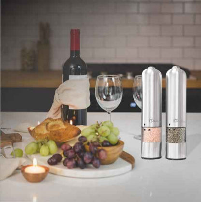 Electric Stainless Steel Pepper & Salt Grinder – One-Touch Mill for Kitchen, BBQ & Dining