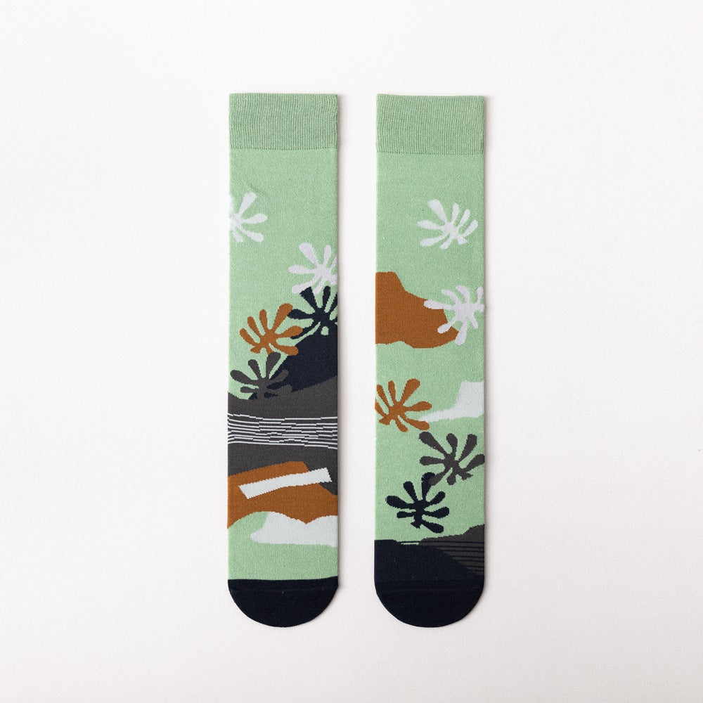 Japanese AB Asymmetric Long-Tube Socks – Cartoon Jacquard 10 Colours