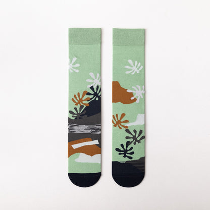 Japanese AB Asymmetric Long-Tube Socks – Cartoon Jacquard 10 Colours