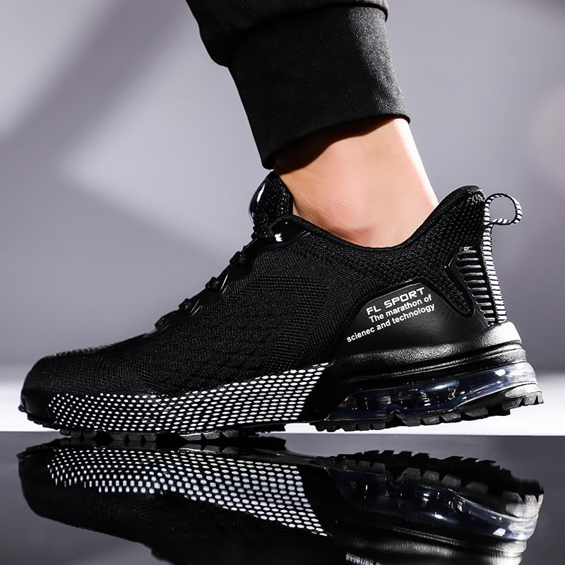 Men's Striped Mesh Running Shoes – Lace-Up Jogging Trainers