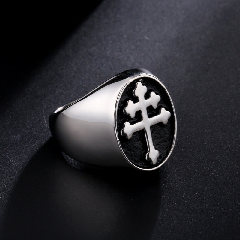 Men's Stainless Steel Cross Texture Ring – Croissant Weave Statement Band