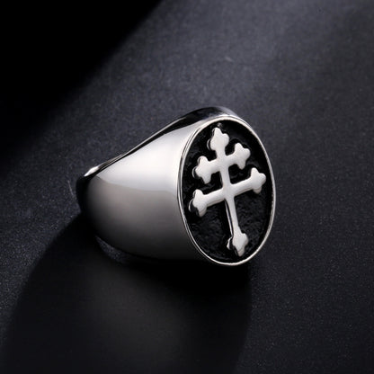 Men's Stainless Steel Cross Texture Ring – Croissant Weave Statement Band