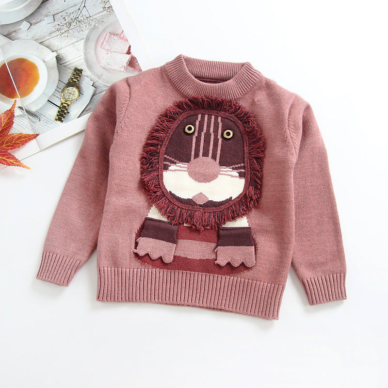 Children's Lion Print Knit Sweater | Soft Kids Pullover