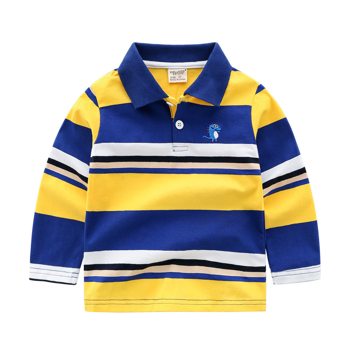 Boys' Striped Long Sleeve T-Shirt | Cotton Lapel Top | 7 Colours