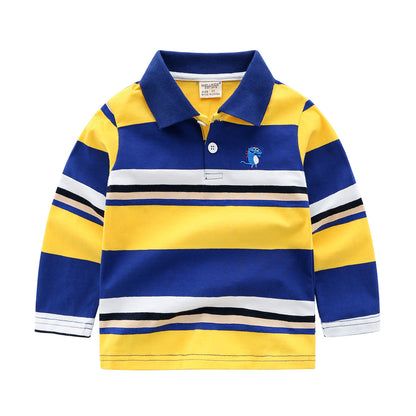 Boys' Striped Long Sleeve T-Shirt | Cotton Lapel Top | 7 Colours