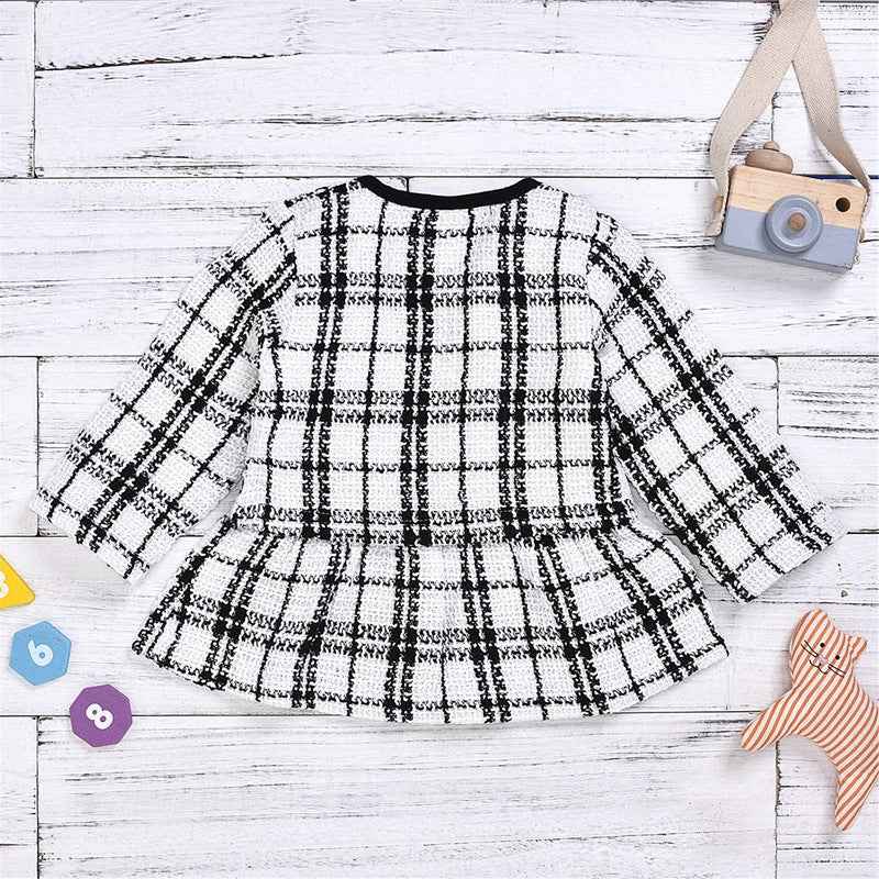 Girls Two-Piece Knit Sweater & Skirt Set – Long Sleeve Plaid Children’s Outfit