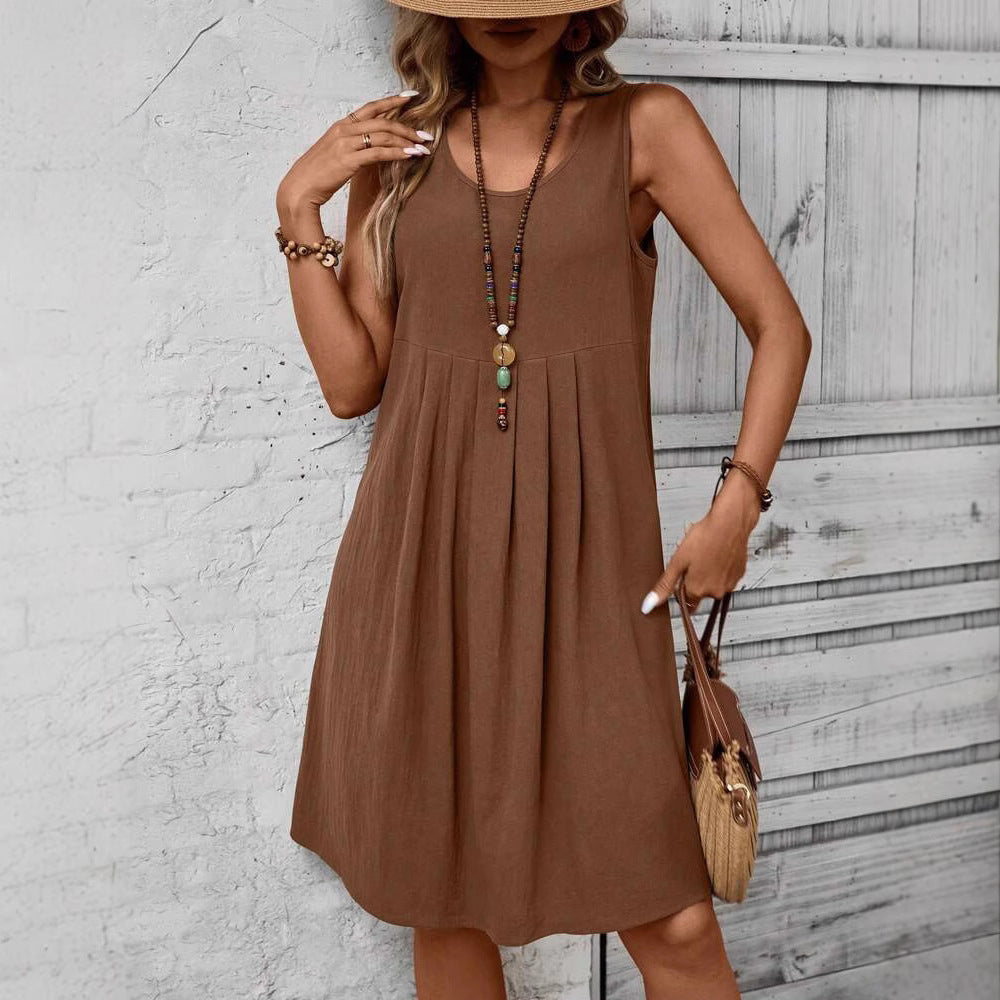 Women's Cotton Linen Midi Dress | Vintage Loose Fit