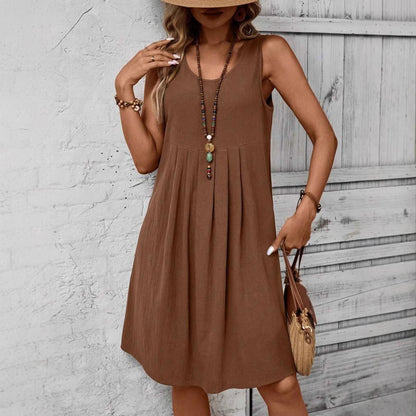Women's Cotton Linen Midi Dress | Vintage Loose Fit