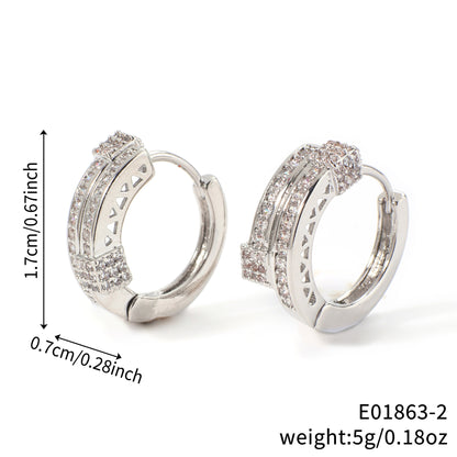 Round Zircon Pendant Ear Clips | Geometric Copper Electroplated Earrings