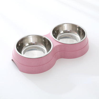 Double Stainless Steel Pet Bowl | 2-in-1 Food & Water Feeder for Dogs & Cats
