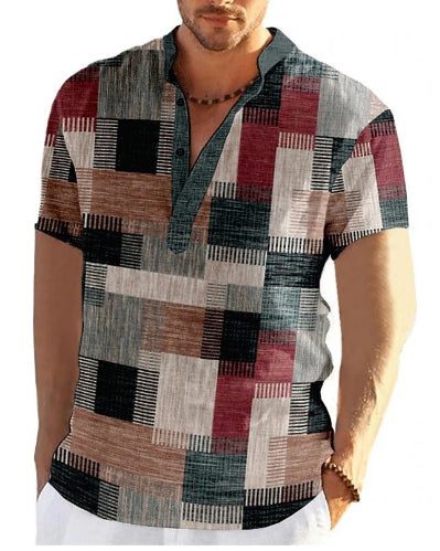 Men's Linen Printed Cardigan Top - Loose Fit Business Casual Shirt S-6XL