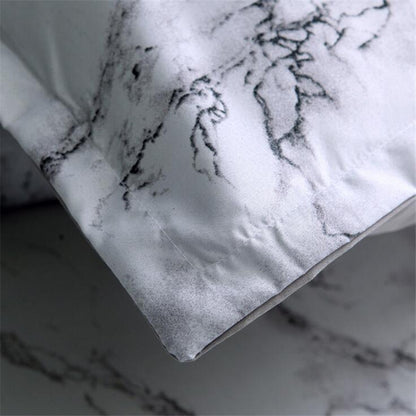 Marble & Solid Print Polyester Duvet Cover Set – Reactive Dye Twill
