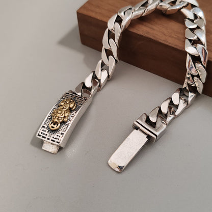 Unisex S925 Silver Cuban Bracelet – 9mm Retro Geometric Chain