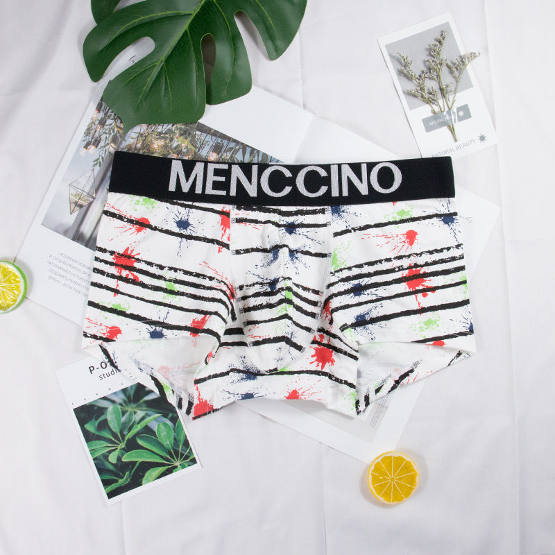 Men's Cotton Colour Ink Print Boxer Briefs – Breathable Low-Waist