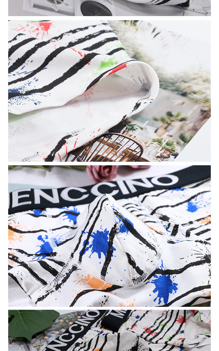 Men's Cotton Colour Ink Print Boxer Briefs – Breathable Low-Waist