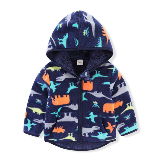 Children's Polar Fleece Zip-Up Jacket | Thick Print Kids Sweatshirt