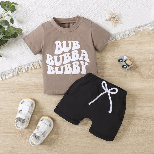 Boys' Cotton Short-Sleeve Top & Drawstring Shorts Set