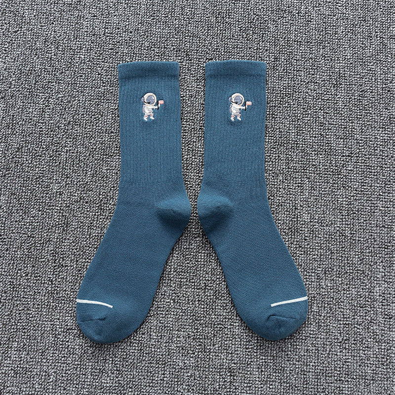 Unisex Astronaut Embroidered Cotton Socks – Japanese Style 8 Colours