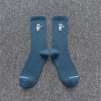 Unisex Astronaut Embroidered Cotton Socks – Japanese Style 8 Colours