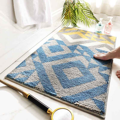 Absorbent Bathroom Floor Mat – Non-Slip Geometric Bath Rug
