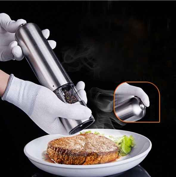 Electric Stainless Steel Pepper & Salt Grinder – One-Touch Mill for Kitchen, BBQ & Dining