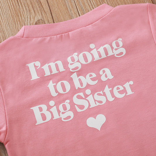Girls Letter & Heart Print Short Sleeve T-Shirt – Pink
