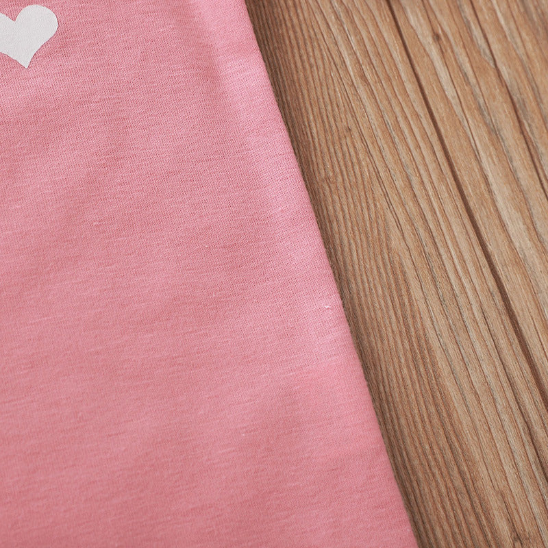 Girls Letter & Heart Print Short Sleeve T-Shirt – Pink