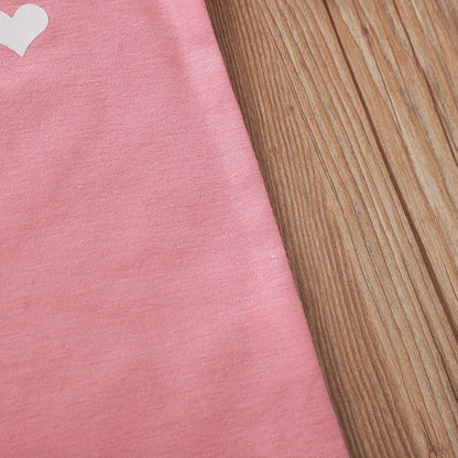 Girls Letter & Heart Print Short Sleeve T-Shirt – Pink