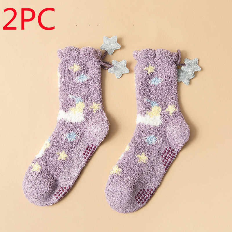 Women’s Japanese Coral Fleece Cartoon Socks Thick Winter 6 Designs
