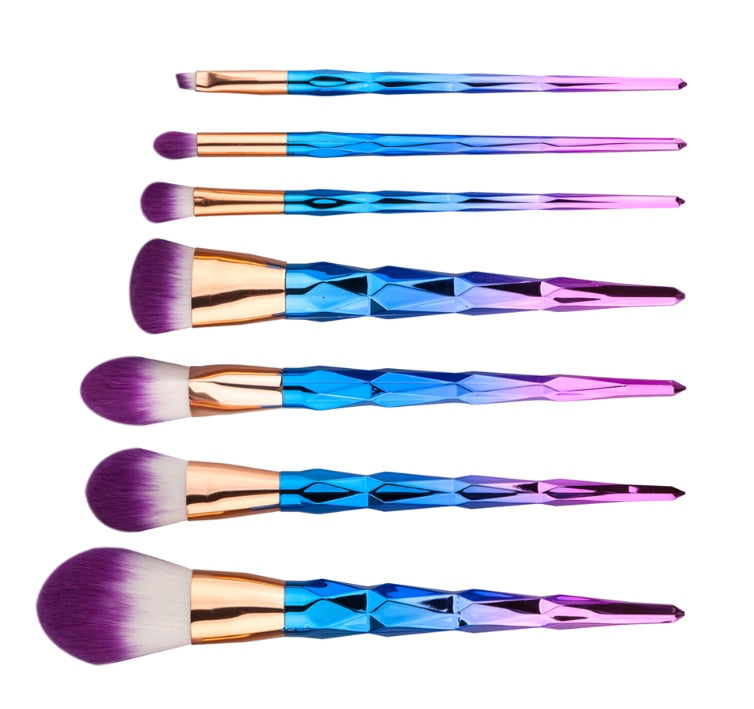 7-Piece Diamond Makeup Brush Set – Electroplated Handle, Nylon Hair