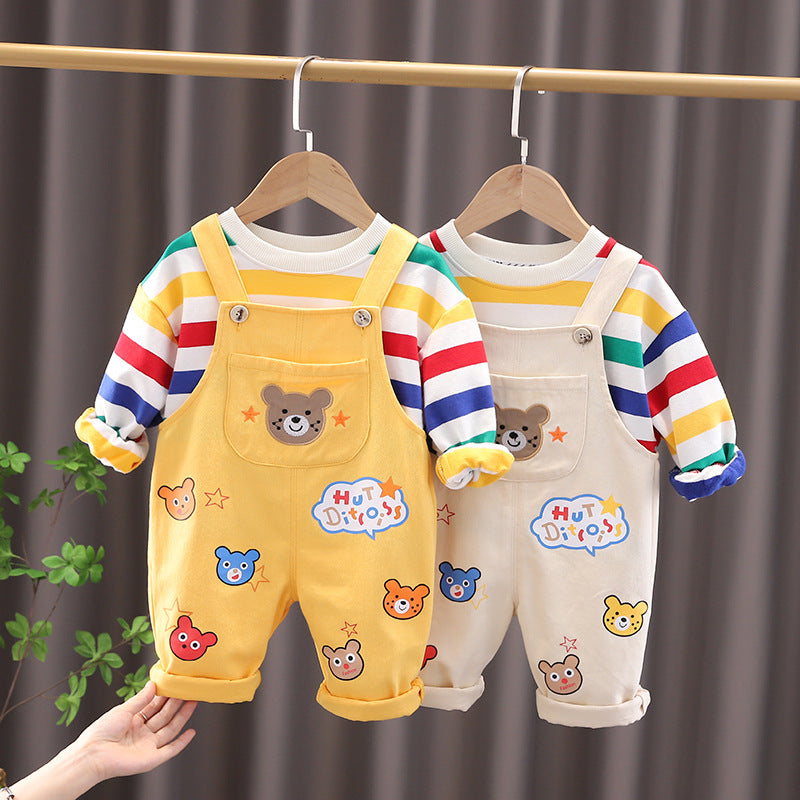 Boys' Plaid Shirt & Strap Trousers Set