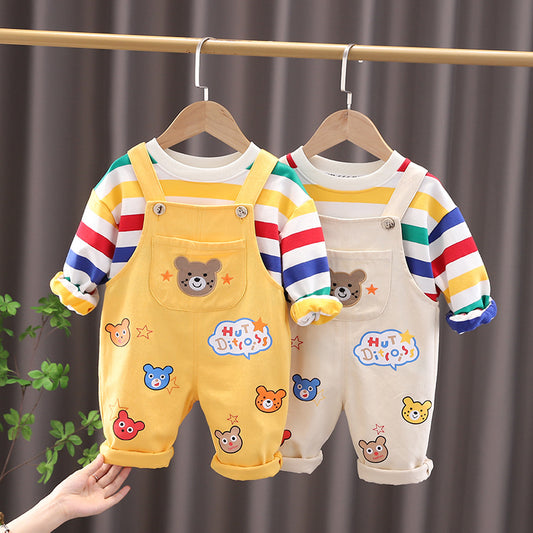Boys' Plaid Shirt & Strap Trousers Set