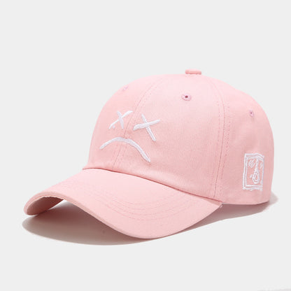 Embroidered Emoticon Baseball Cap | Unisex Cotton Cap in Black, Pink & White