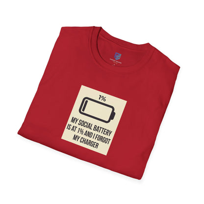 "My Social Battery Is At 1%" Low Battery Graphic Tee