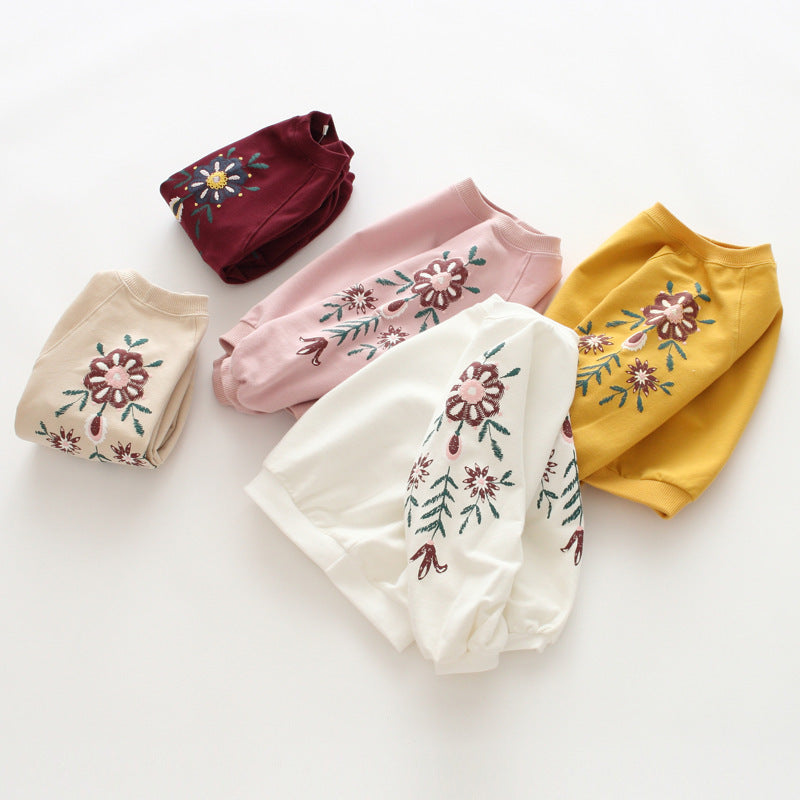 Girls Floral Long-Sleeve Cotton Top – Kids Casual Sweater