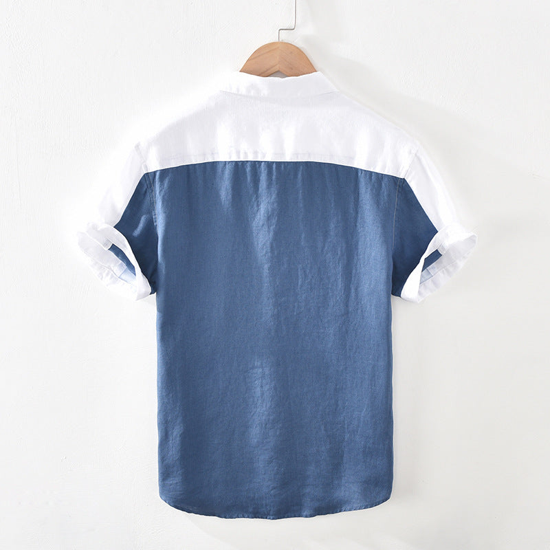 Men's Patchwork Linen Shirt | Loose Fit Short Sleeve | Sizes M–3XL