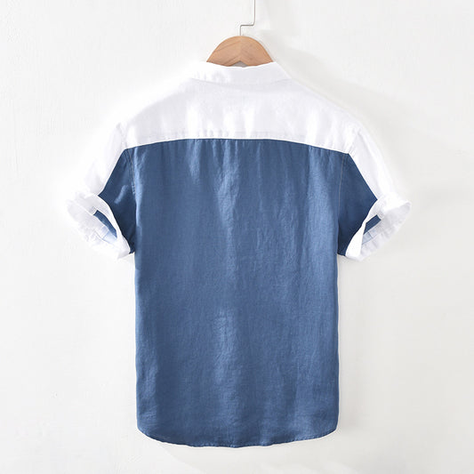Men's Patchwork Linen Shirt | Loose Fit Short Sleeve | Sizes M–3XL