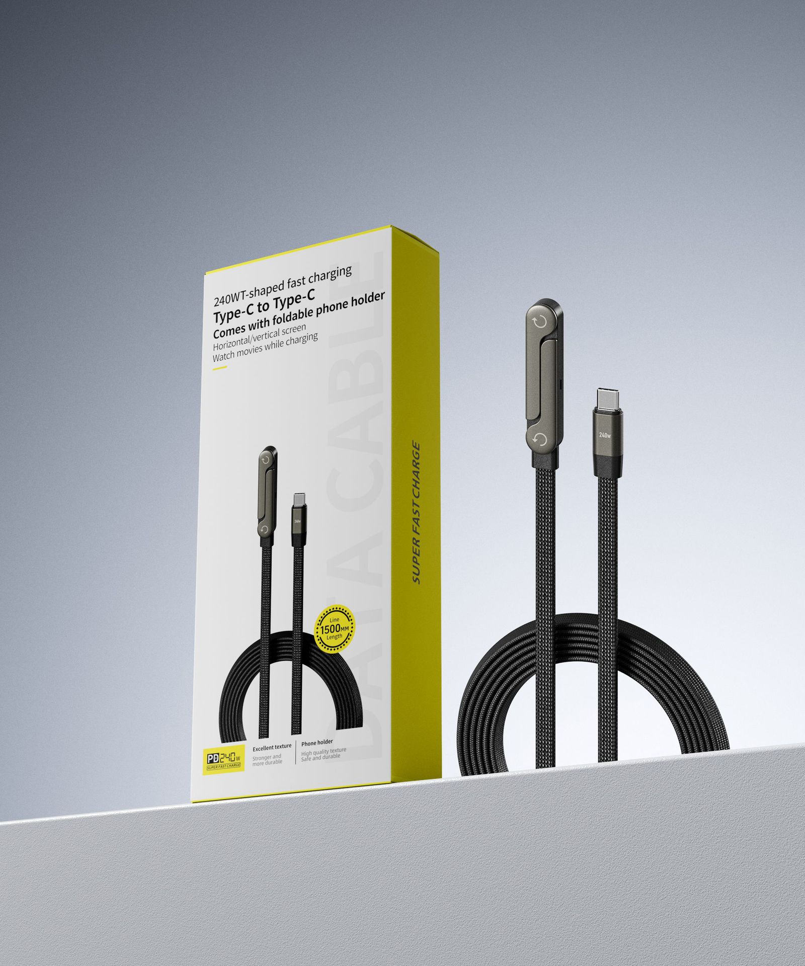 2-in-1 Fast Charging Cable with Foldable Stand | 30W / 65W / 240W | Type-C