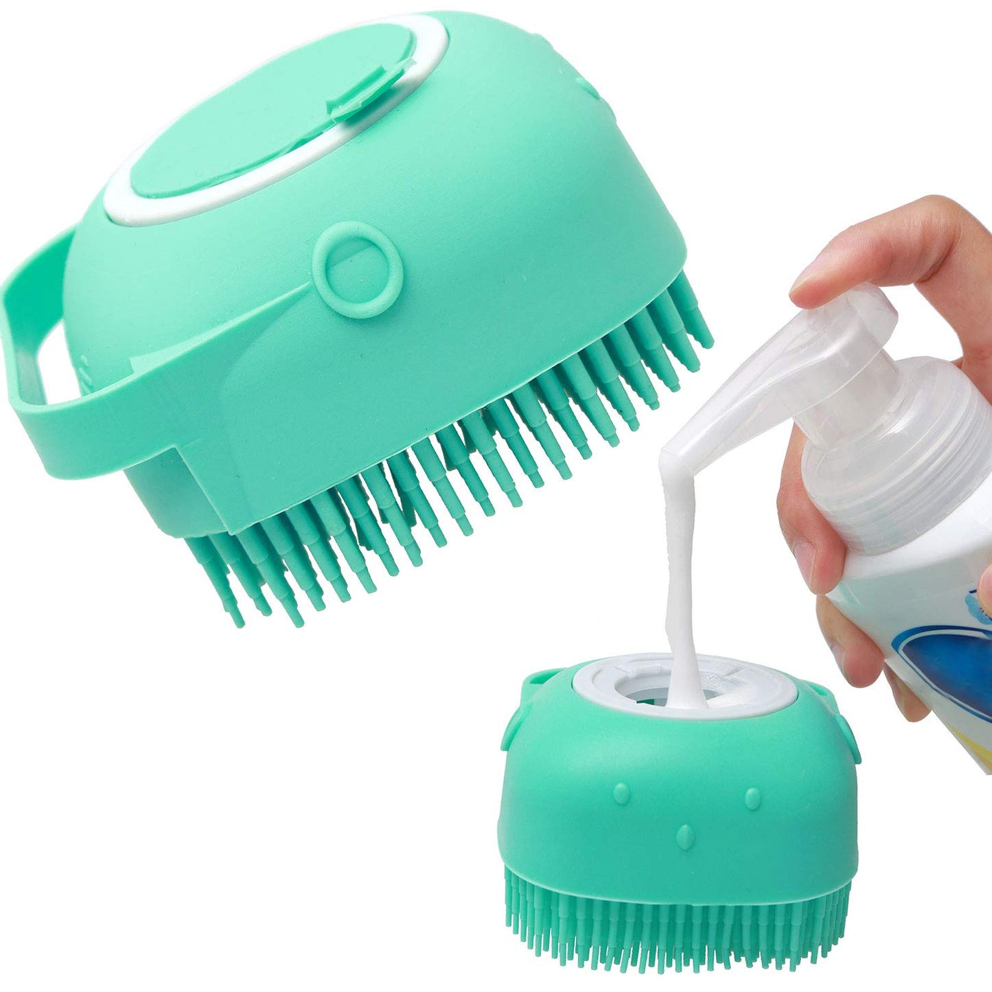 2-in-1 Pet Shampoo Dispenser & Massage Brush | Dog & Cat Bath Scrubber