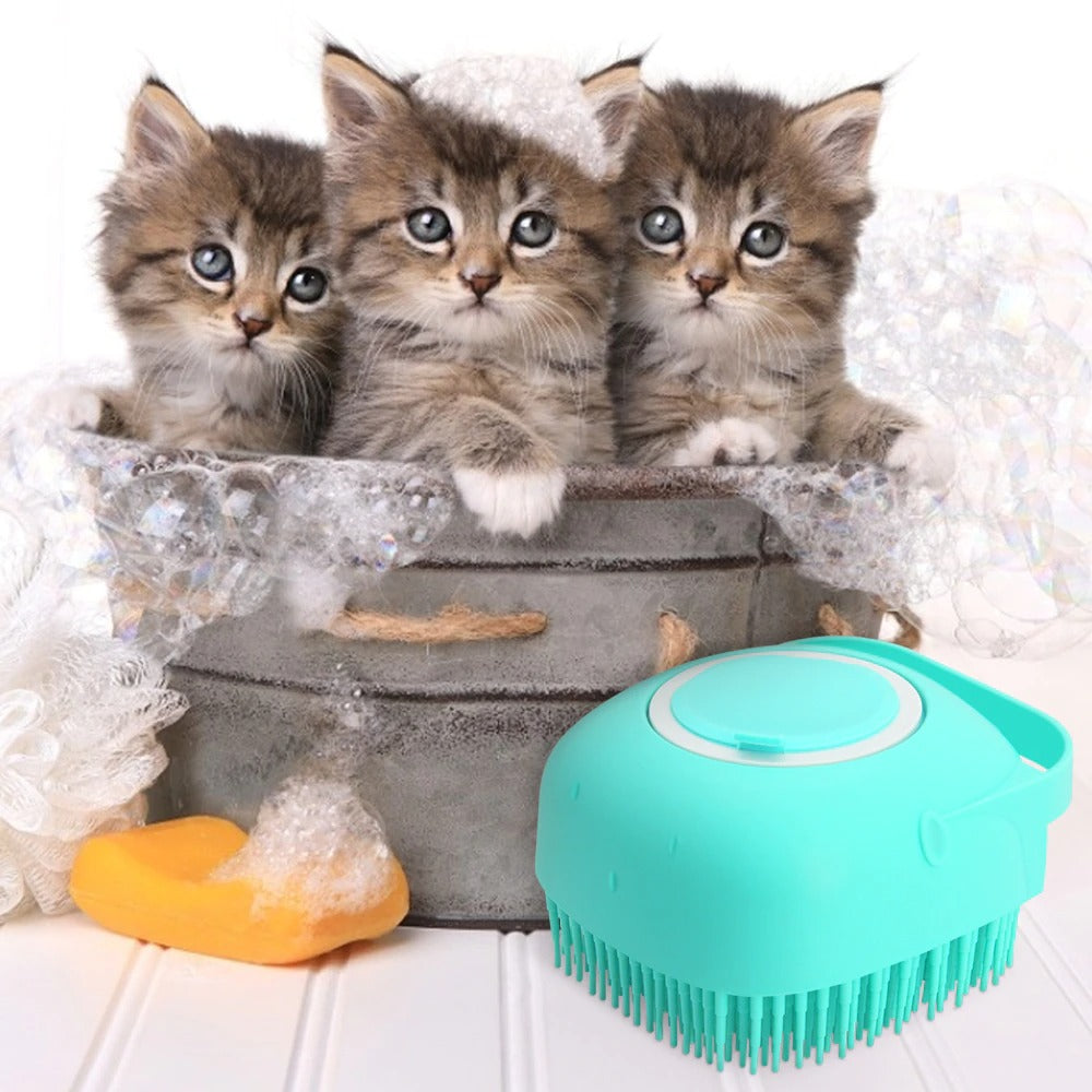2-in-1 Pet Shampoo Dispenser & Massage Brush | Dog & Cat Bath Scrubber