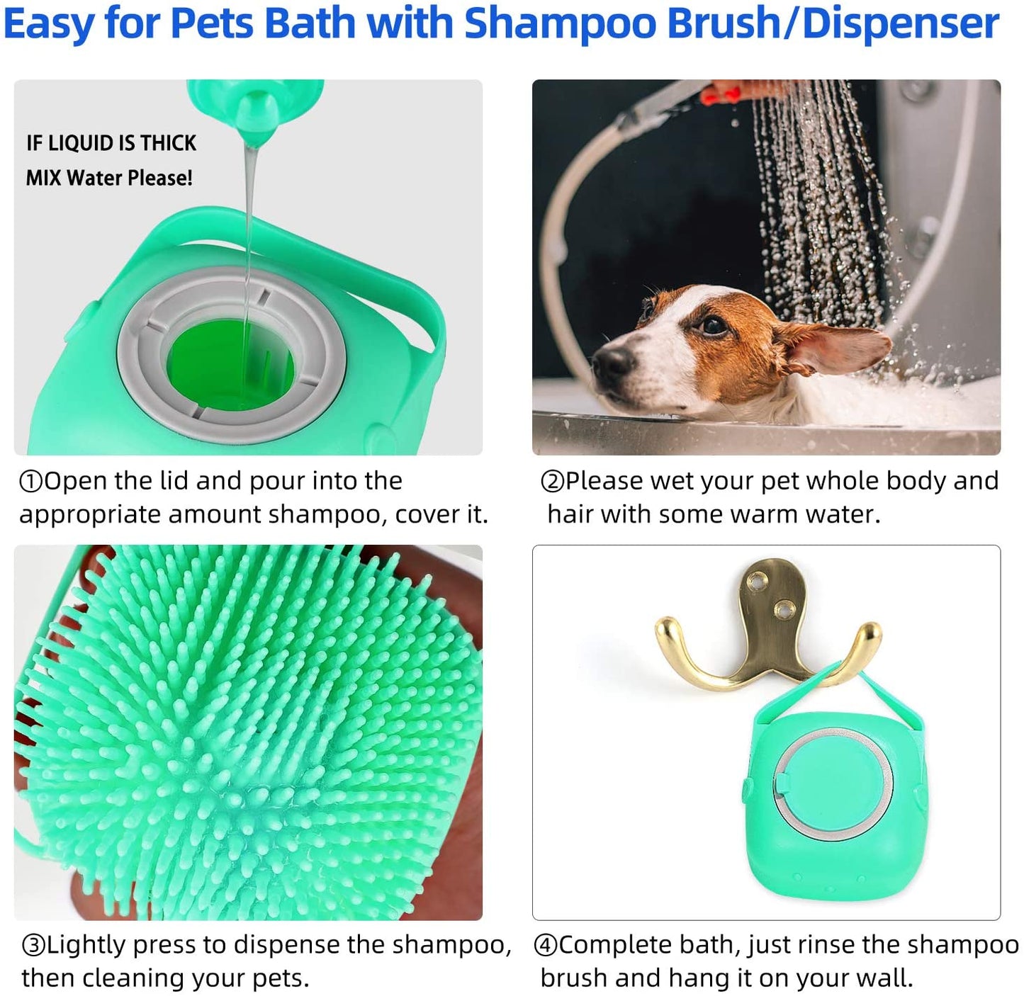 2-in-1 Pet Shampoo Dispenser & Massage Brush | Dog & Cat Bath Scrubber