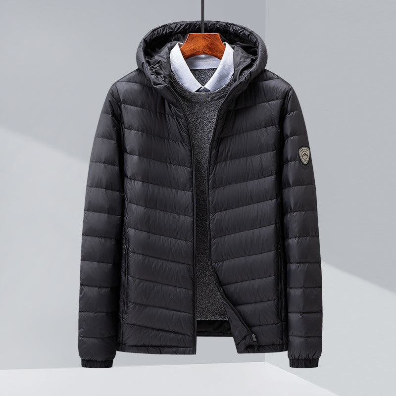 Men's Hooded White Duck Down Jacket | Slim Fit Puffer