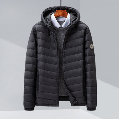 Men's Hooded White Duck Down Jacket | Slim Fit Puffer