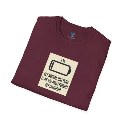 "My Social Battery Is At 1%" Low Battery Graphic Tee