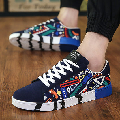 Men's Suede Canvas Trainers – Lace-Up Casual Shoes, Black, Blue & White
