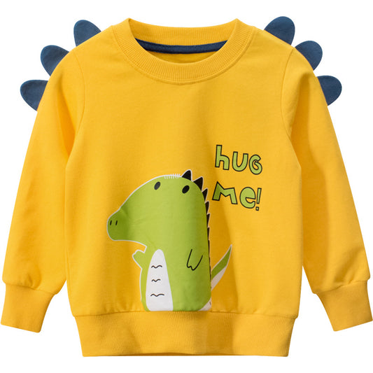 Children's Cartoon Print Cotton Pullover Sweatshirt | Yellow Kids Top