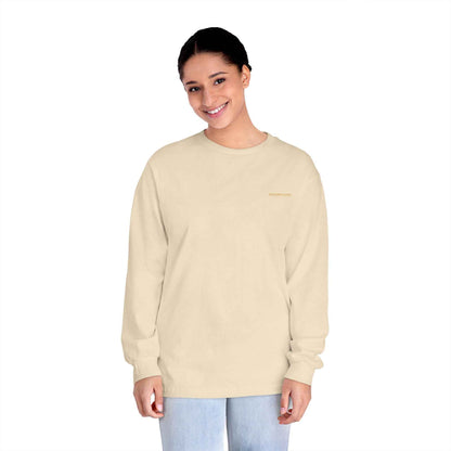 'Good Vibes Only' Long Sleeve Tee – Minimalist White & Gold Unisex Top